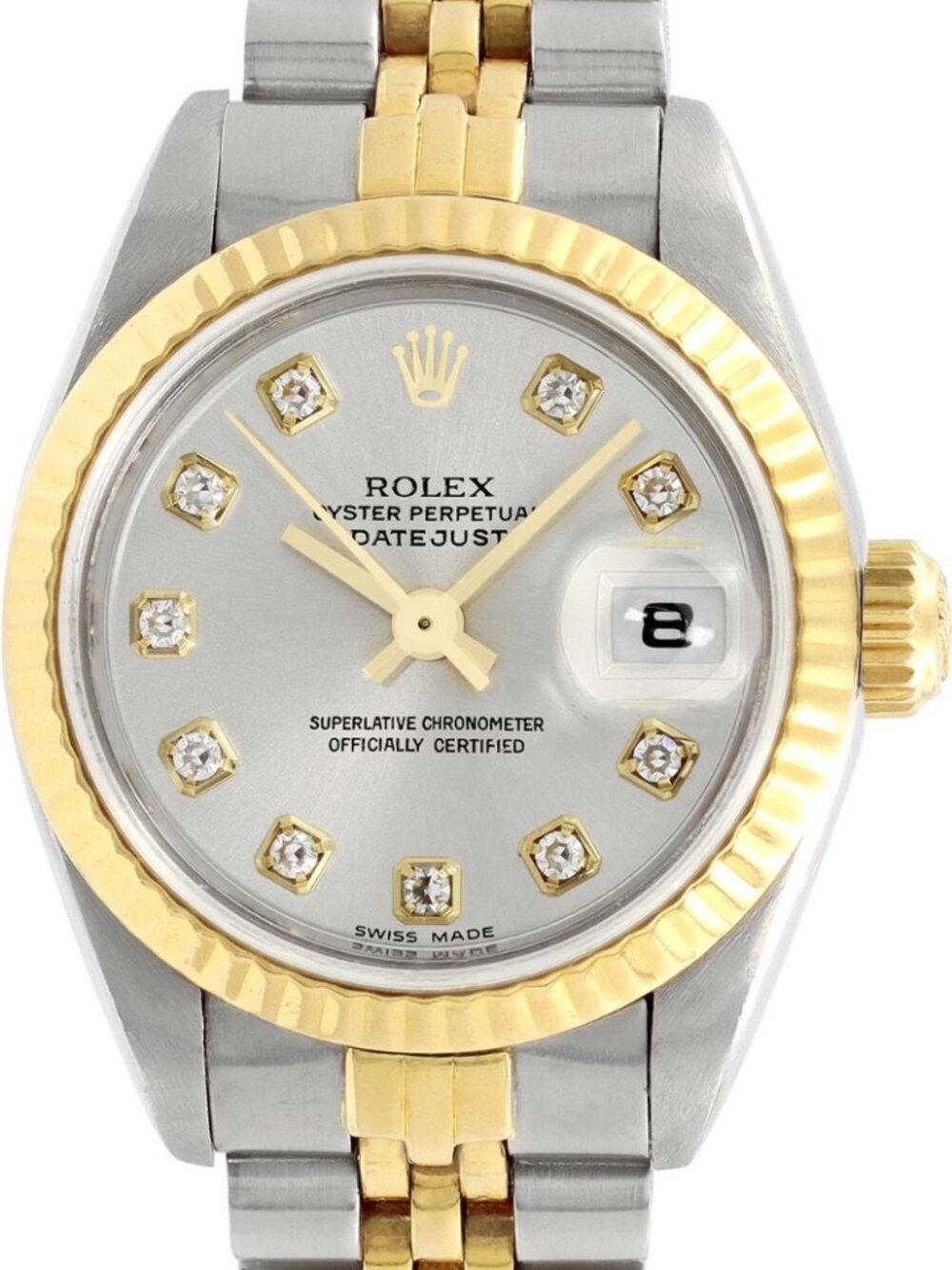 Rolex Datejust 18k Stainless Steel With Silver Diamond Dial Two Tone